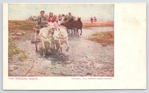 Animal~Carriages Drawn by White & Black Horses Wedding Party~c1910 Postcard
