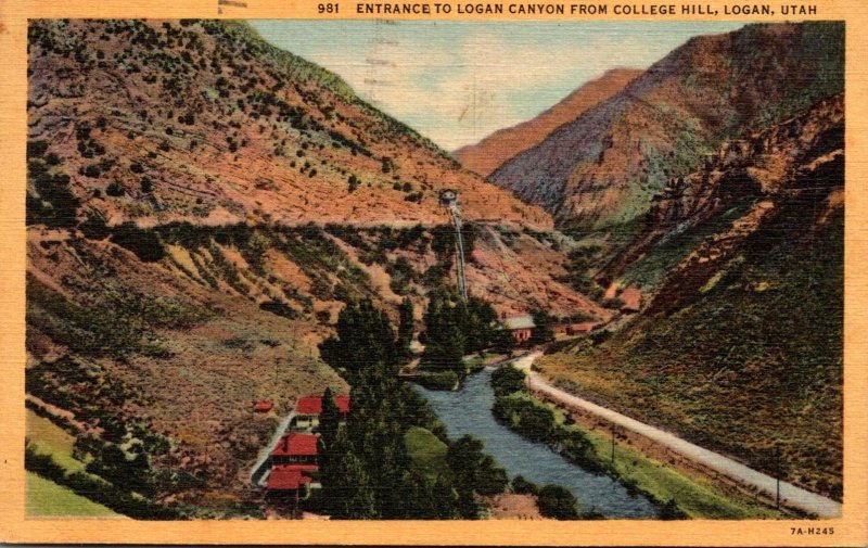 Utah Logan Entrance To Logan Canyon From College Hill 1946 Curteich