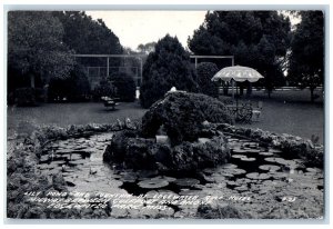 c1940's Edgewater Gulf Hotel Park Fountain Lily Pond MS RPPC Photo Postcard