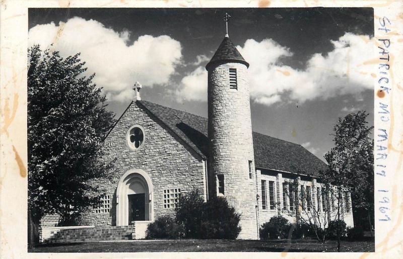 St Patrick Missouri~Real Photo Postcard~Stone Shrine~City Seal~Corner Tower 1967 