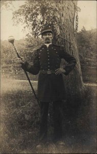 Civil War Vet? Man in Uniform Holding Scepter c1910 Real Photo Postcard