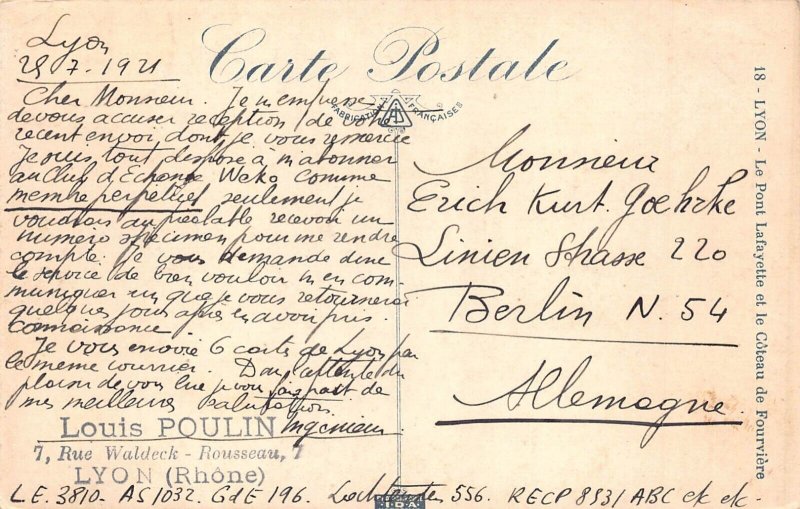 L131 France 1921 Lyon Lafayette Bridge Coteau de Fourviere Tram vintage postcard