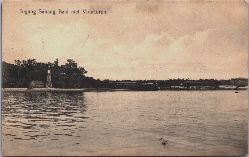 Indonesia Ingang Sabang Baai Met Vuurtoren Lighthouse Atjeh Postcard C146