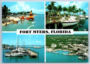 Beach, Boats, Aerial View, Fort Myers, Florida, Chrome Multiview Postcard