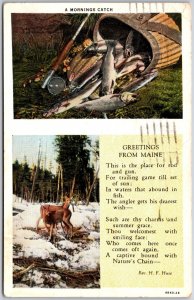 Maine, 1931 A Morning Catch, Fishing & Wildlife Scenic View, Vintage Postcard