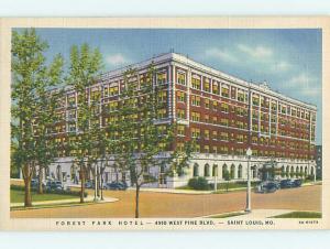 Unused Linen OLD CARS & FOREST PARK MOTEL St. Saint Louis Missouri MO u7622