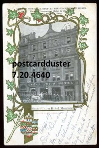 h3172 - MONTREAL Quebec Postcard 1909 Grand Union Hotel. Patriotic Maple Leaf