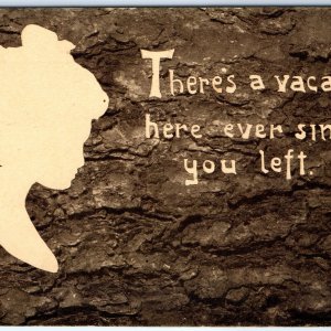 c1910s Vacancy Miss You Left Pining Postcard Head Outline Rock Wall Love Gal A80