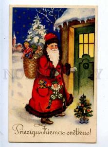 202905 SANTA CLAUS near Door TEDDY BEAR Dolls Vintage postcard