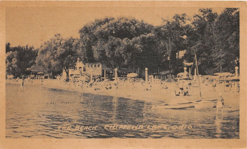 F51/ Chippewa Lake Medina Ohio Postcard 1945 Beach Bathers Boats 13 