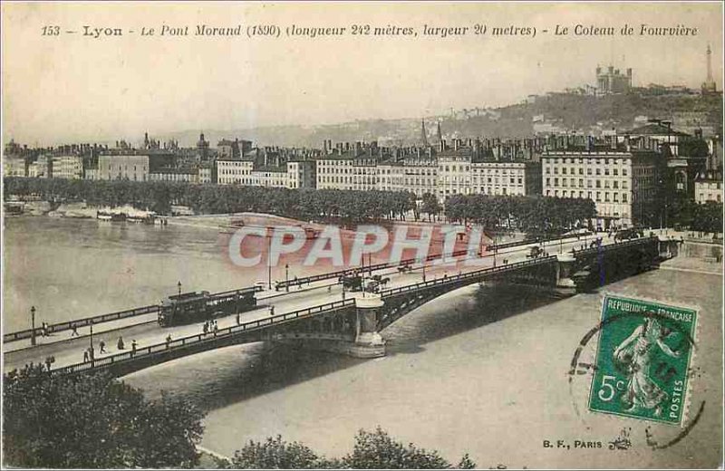 Postcard Old Bridge Morand Lyon (1890) Le Coteau de Fourviere