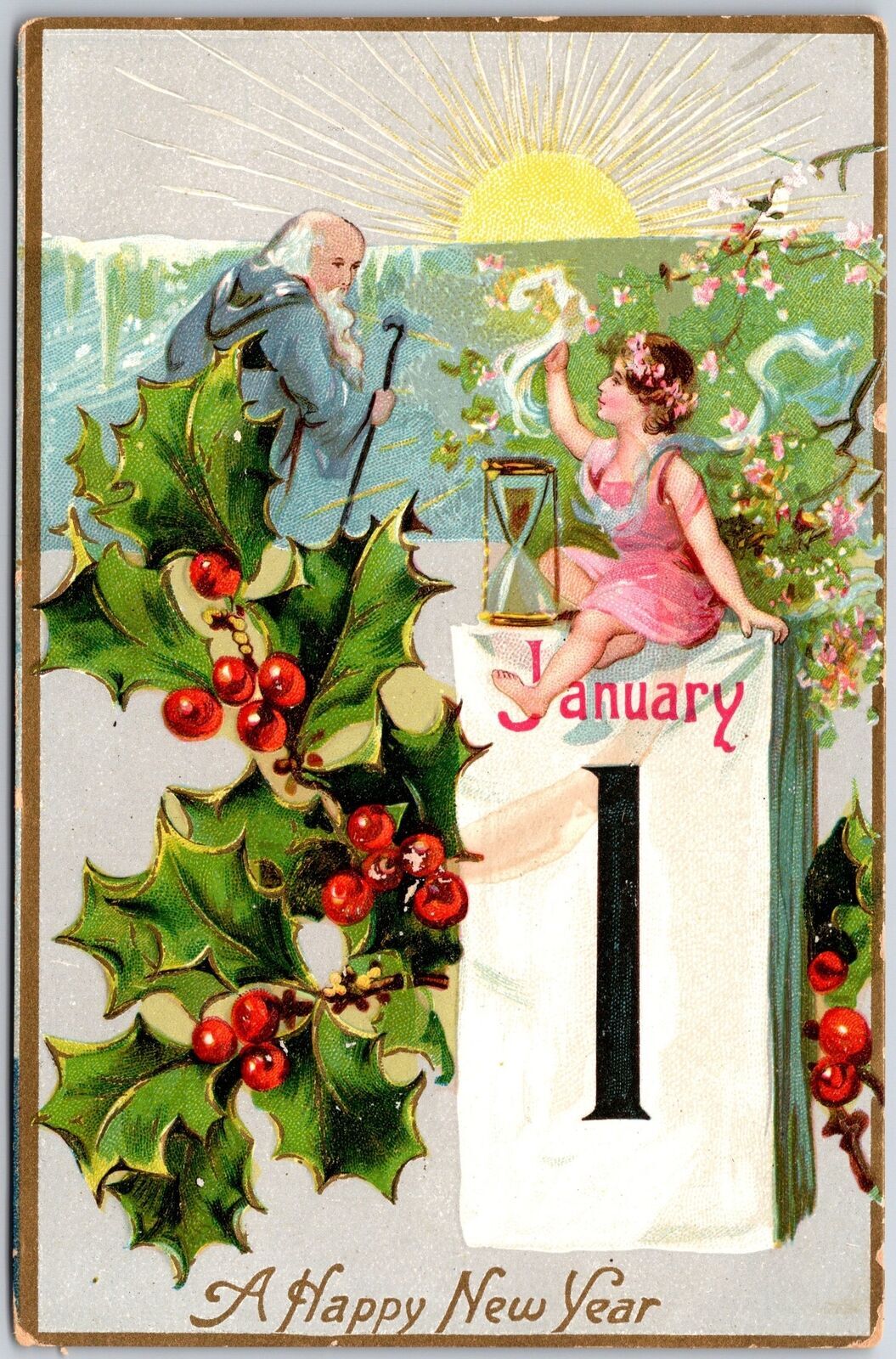 Pair of New Year Greetings Angel with Roses and Letter Vintage Postcards  AA41894 - Mary L. Martin Ltd. Postcards