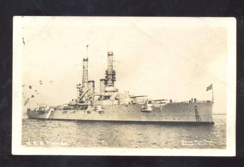 RPPC U.S. NAVY BATTLESHIP USS FLORIDA VINTAGE REAL PHOTO POSTCARD MILITARY SHIP