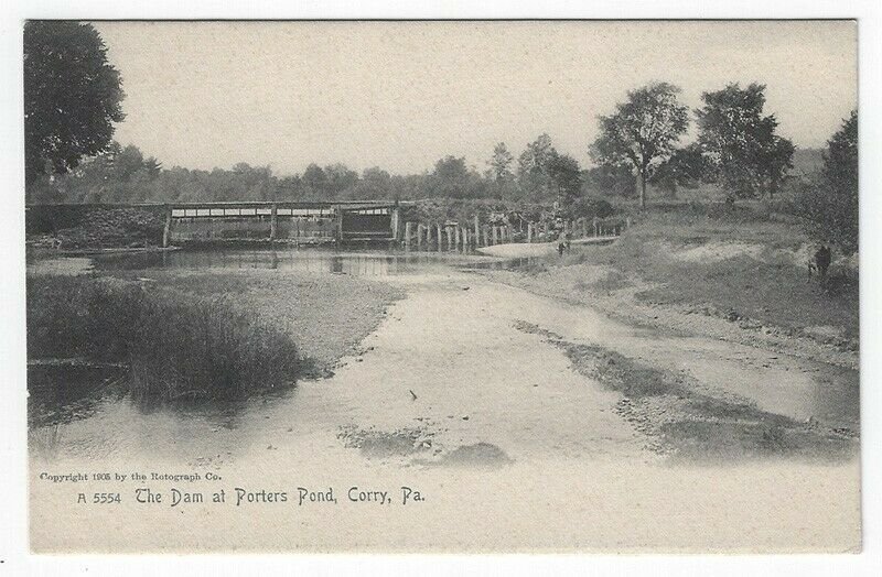 Corry, Pennsylvania, Vintage Postcard View of The Dam at Porters Pond, 1905