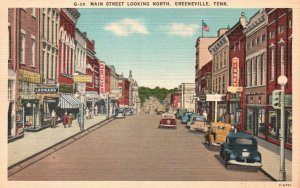 Vintage Postcard Main Street Looking North Greenville Tennessee Asheville Post