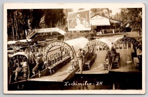 Xochimilco Mexico City Tour Guides Canal Boats Real Photo Postcard W28