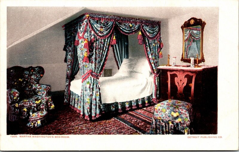 Martha Washington Bedroom Canopy Bed Chairs Mirror Dresser Rug Postcard VTG UNP