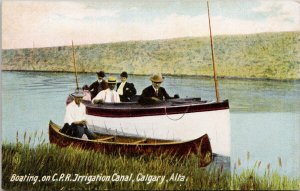 Calgary Alberta Boating on CPR Irrigation Canal #429 MacFarlane Postcard E79