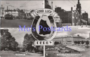 Derbyshire Postcard - Black Cat, Good Luck From Derby  RS37747