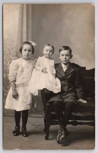 RPPC Cute Edwardian Children Studio Portrait Real Photo c1912 Postcard I33