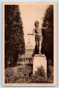 Paris France Postcard The Luxembourg Gardens Statue 1934 Vintage Posted