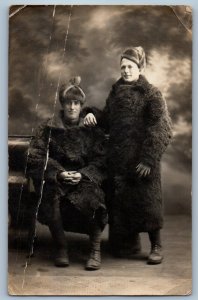 c1910's Mohe Skiwners Fur Coats Siberzian Expedition Studio RPPC Photo Postcard