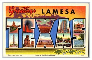Postcard TX Greetings From Lamesa Texas LARGE Letter 
