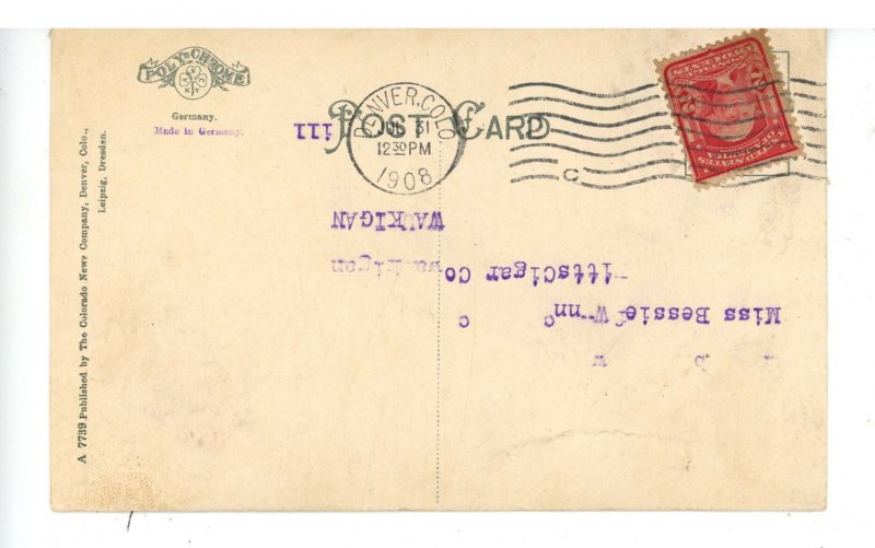 CO - Denver. Welcome Arch at Night ca 1908 (crease)