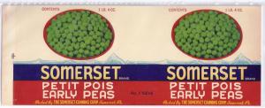 Somerset Sifted Early Peas Vintage Can Label Somerset PA