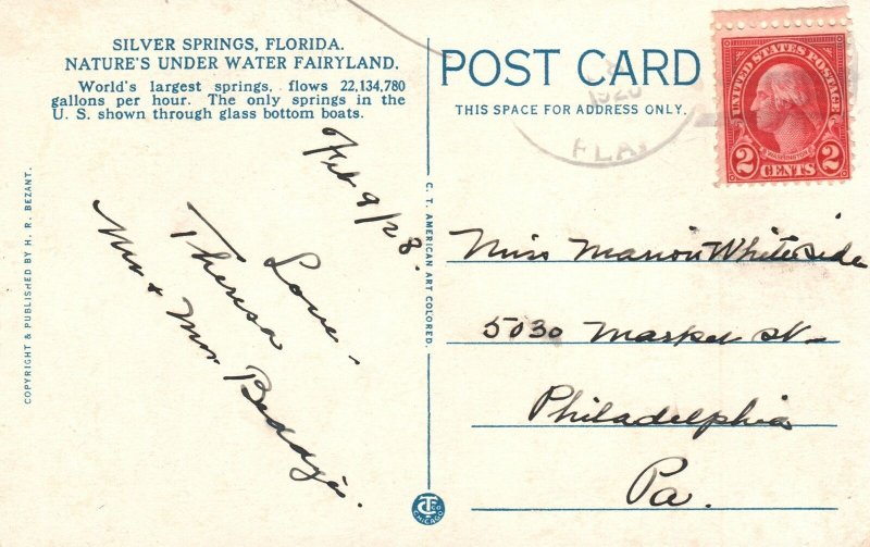 Vintage Postcard 1920's Glass Bottom Boats Seeing Silver Springs Florida FL