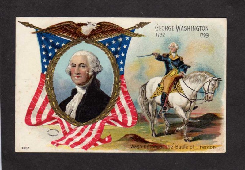 President George Washington Flag Horse Battle of Trenton Patriotic Postcard