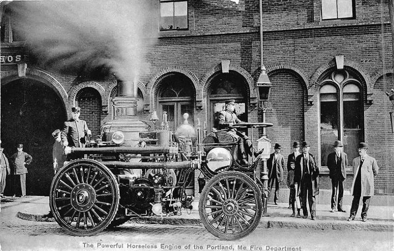 Portland ME Horseless Steam Fire Fighting Truck Postcard