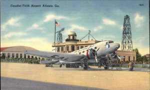 Atlanta Georiga GA Candler Field Airport Linen Postcard Silver Fleet Airplane