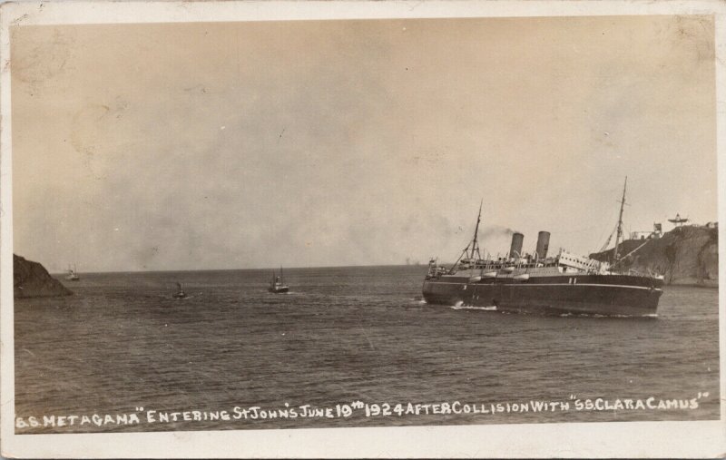 SS 'Metagama' St. John's NL 1924 after colliding w SS 'Clara Camus' Postcard H10 