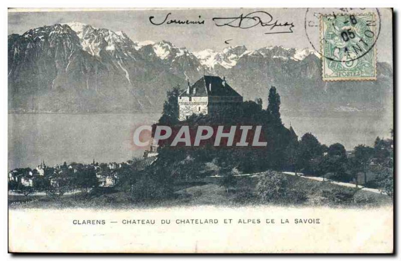 Clarens Old Postcard Chateau du Cahtelard and Alps of Savoy