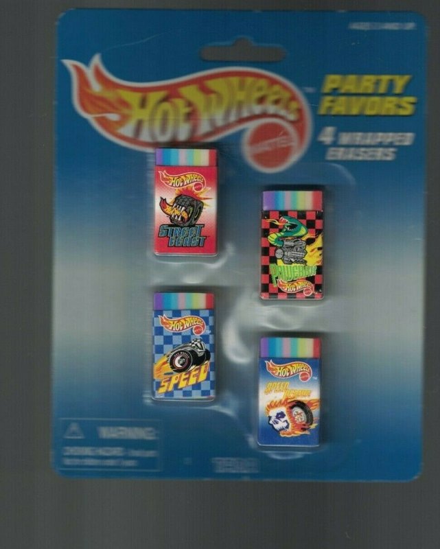 Hot Wheels Party Favors 1997 4 Wrapped Erases on Card