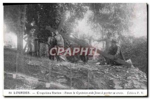 Old Postcard Lourdes Fifth Station Simon of Cyrene helps Jesus to carry his C...