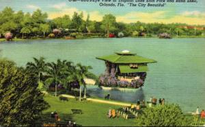 Florida Orlando Birds Eye View Of Lake Eola and Band Shell 1949 Curteich