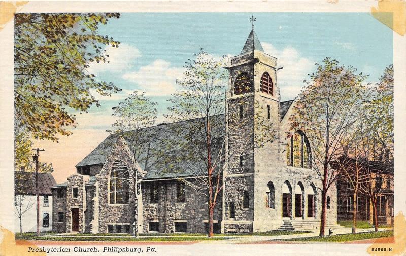 Philipsburg Pennsylvania~Presbyterian Church~Beautiful Stone Building~1940s Pc