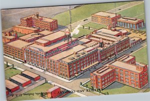 Postcard IN Greenfield Eli Lilly and Company buildings - Title upside down