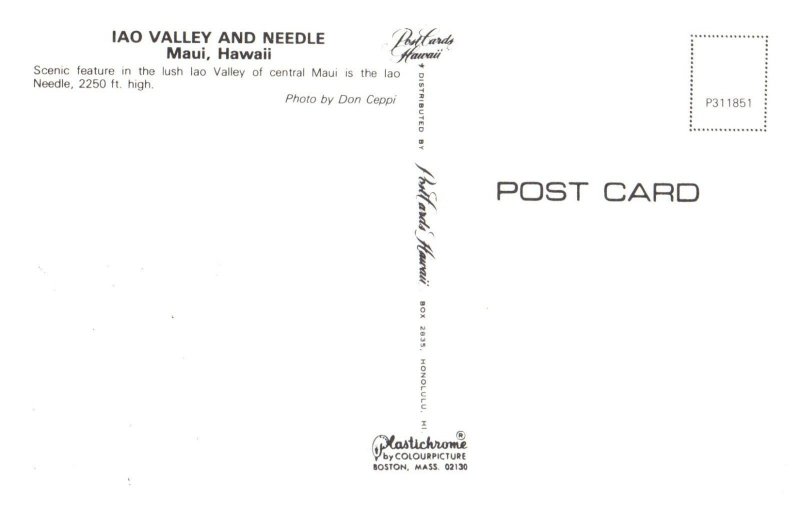 Iao Valley and Needle Maui Hawaii Postcard