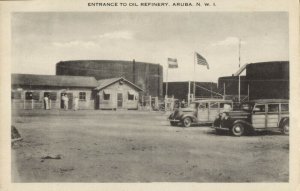 aruba, N.W.I., Entrance to Oil Refinery, Cars (1940s) Postcard