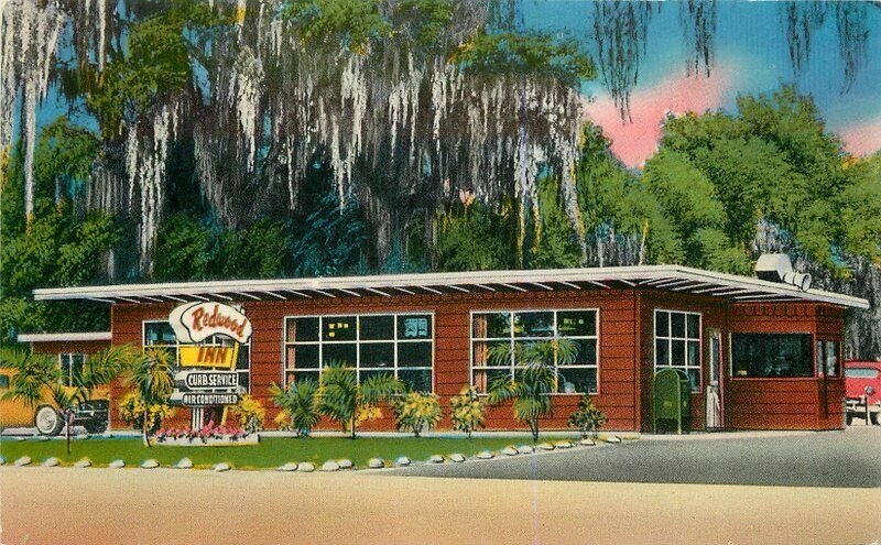 1950s Redwood Inn Tampa Florida roadside Postcard Wirthlin 6687
