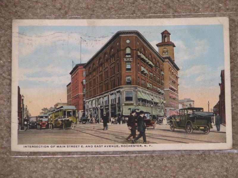 Intersection of Main St. E. & East Ave., Rochester, N.Y., used vintage card