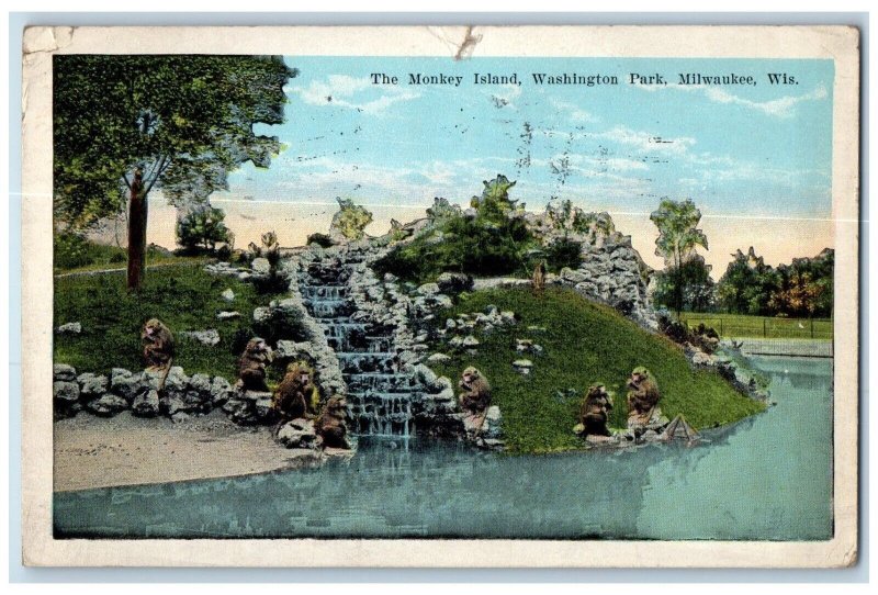 1926 Monkey Island Washington Park Rivulet Beach Milwaukee Wisconsin WI Postcard 