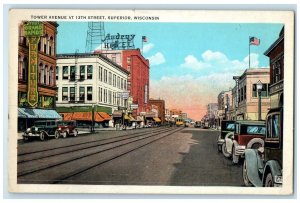 1934 Tower Avenue At 13th Street Cars Androy Hotel Superior Wisconsin Postcard