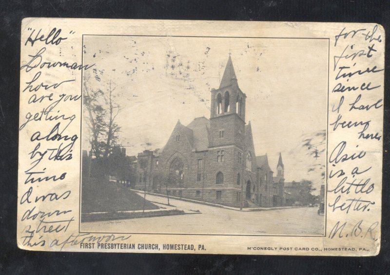 HOMESTEAD PENNSYLVANIA FIRST PRESBYTERIAN CHURCH VINTAGE POSTCARD 1907 PA.