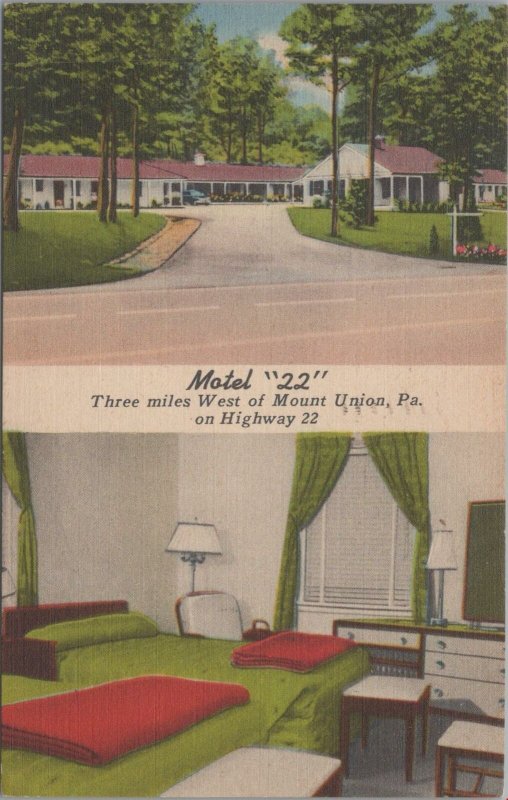 Postcard Motel 22 West Mount Union PA Highway 22