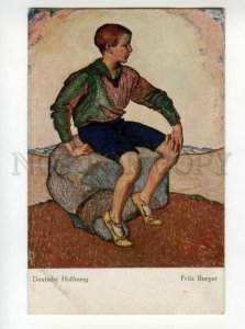 491135 Fritz BURGER Deutsche Hoffnung German hope Boy on Stone EAS Germany