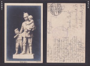 Vinatge postcard GERMANY WWI Patriotic Soldier with children Feldpost